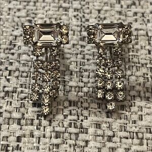 Silver Tone Crystal Drop Clip On Earrings